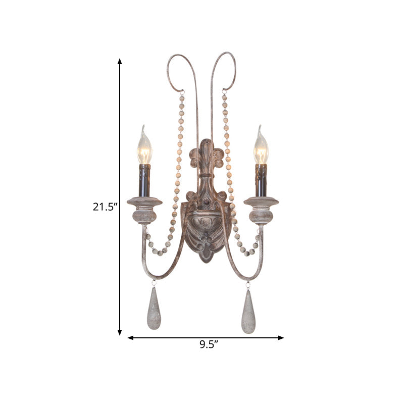 Vintage Grey Wood Sconce With 2 Candelabra Lights - Perfect For Wall-Mounted Bedroom Lighting