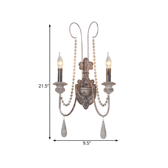 Vintage Grey Wood Sconce With 2 Candelabra Lights - Perfect For Wall-Mounted Bedroom Lighting