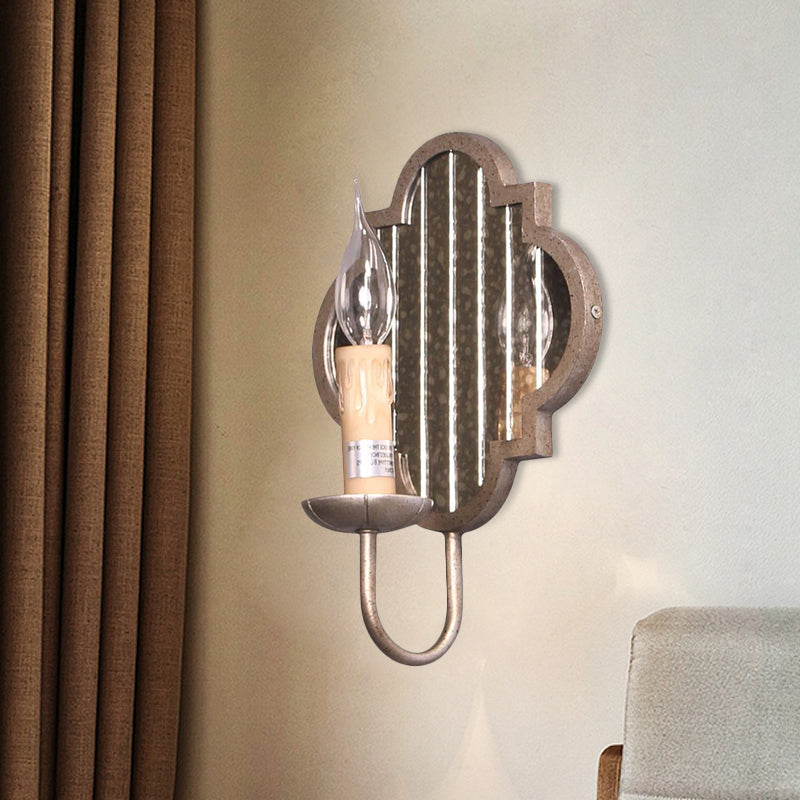 Vintage Silver Metal Wall Light With Mirror Backplate - Corridor Sconce Candle Style Aged