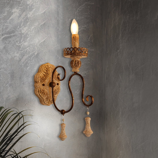 Rustic Iron Swirled Arm Wall Light With Distressed White Finish - 1/2 Lights Bedroom Mounted 1 /