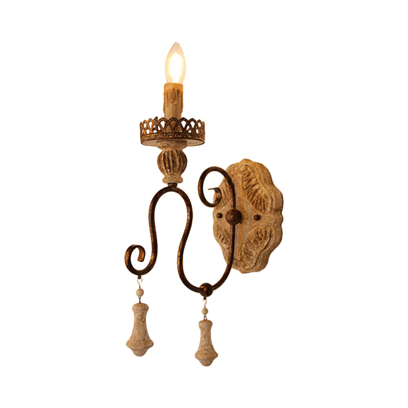 Rustic Iron Swirled Arm Wall Light With Distressed White Finish - 1/2 Lights Bedroom Mounted