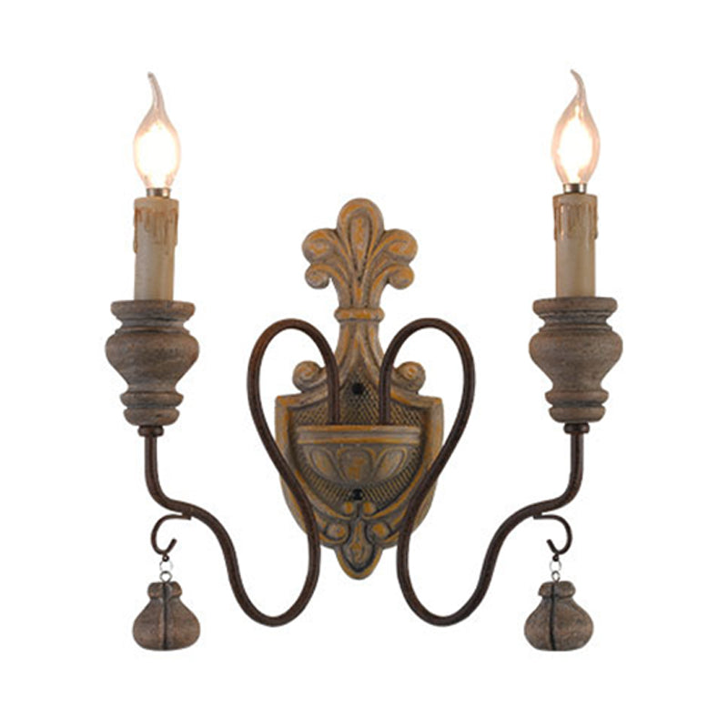 Vintage Metal Distressed Wood Wall Lamp With Curved Arms - 1/2 Lights Perfect For Dining Room Sconce