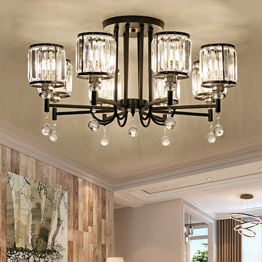 Modern Crystal Semi Flush Ceiling Light With Black Cylinder Design Ideal For Bedroom 8 /