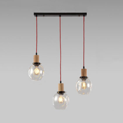 Industrial Dining Room Pendant: 3-Light Hanging Light with Blown Glass Bubble Shades in Clear/Amber/Smoke Grey