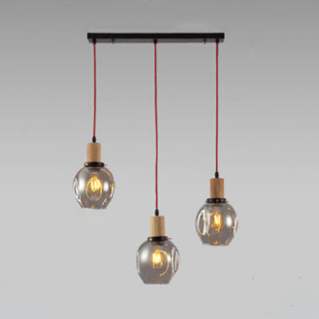 Industrial Dining Room Pendant: 3-Light Hanging Light With Blown Glass Bubble Shades In Clear Amber