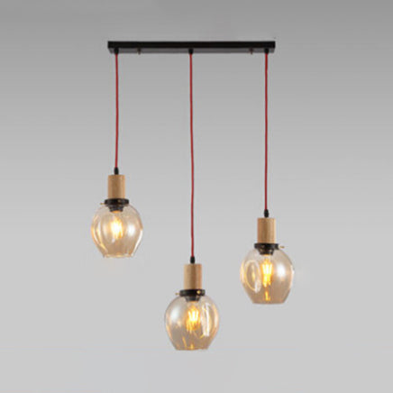 Industrial Dining Room Pendant: 3-Light Hanging Light with Blown Glass Bubble Shades in Clear/Amber/Smoke Grey