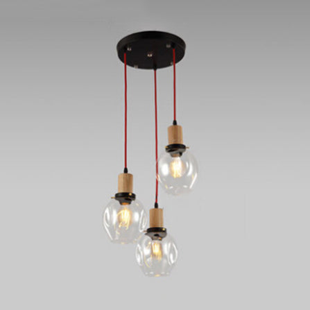 Industrial Dining Room Pendant: 3-Light Hanging Light with Blown Glass Bubble Shades in Clear/Amber/Smoke Grey