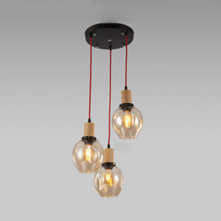 Industrial Dining Room Pendant: 3-Light Hanging Light with Blown Glass Bubble Shades in Clear/Amber/Smoke Grey