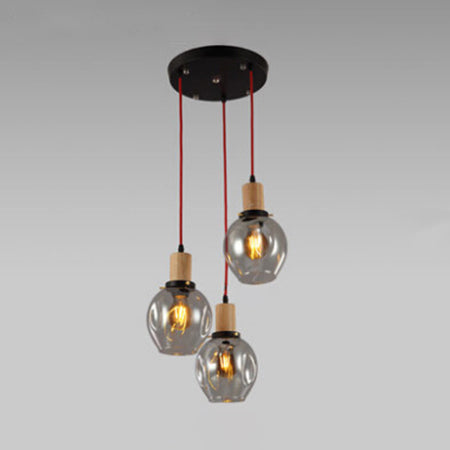 Industrial Dining Room Pendant: 3-Light Hanging Light With Blown Glass Bubble Shades In Clear Amber