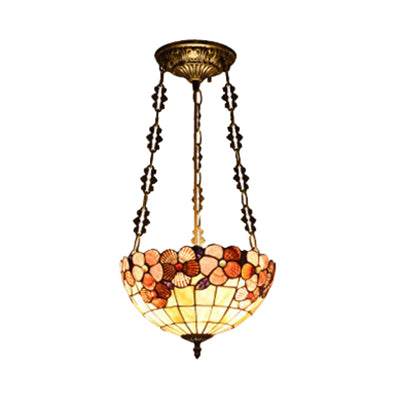 Stained Glass Tiffany Ceiling Light in Beige - Classic Design for Dining Room - 19.5"/12" Width