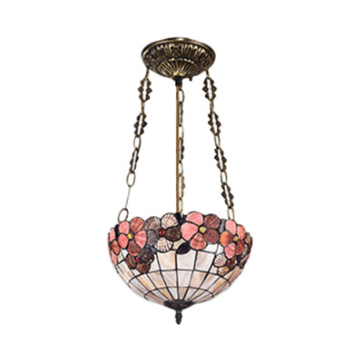 Stained Glass Tiffany Ceiling Light in Beige - Classic Design for Dining Room - 19.5"/12" Width