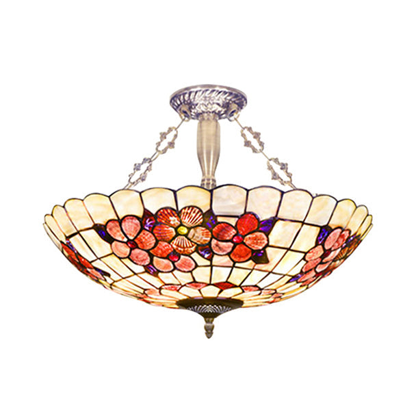 Stained Glass Tiffany Ceiling Light in Beige - Classic Design for Dining Room - 19.5"/12" Width