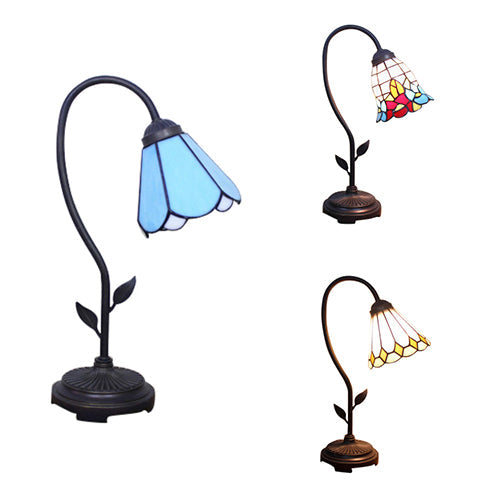 Tiffany Style Cone/Bell Shade Table Lamp - Blue/Red/Yellow 1-Light Stainless Glass Lighting With