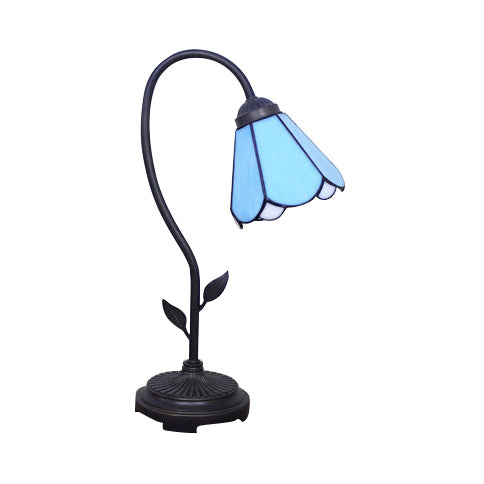 Tiffany Style Cone/Bell Shade Table Lamp - Blue/Red/Yellow 1-Light Stainless Glass Lighting With