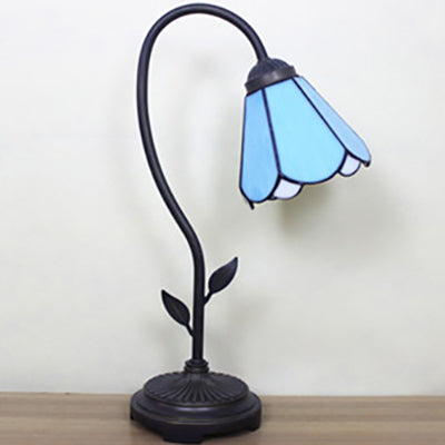 Tiffany Style Cone/Bell Shade Table Lamp - Blue/Red/Yellow 1-Light Stainless Glass Lighting With