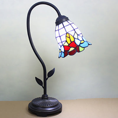 Tiffany Style Cone/Bell Shade Table Lamp - Blue/Red/Yellow 1-Light Stainless Glass Lighting With