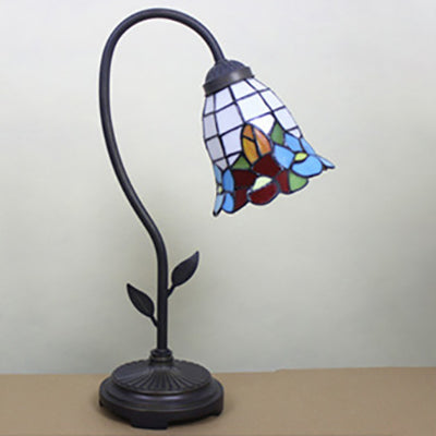 Tiffany Style Cone/Bell Shade Table Lamp - Blue/Red/Yellow 1-Light Stainless Glass Lighting With