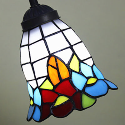 Tiffany Style Cone/Bell Shade Table Lamp - Blue/Red/Yellow 1-Light Stainless Glass Lighting With