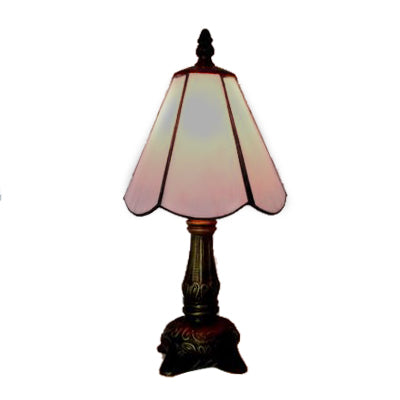 Tiffany Conical Desk Lamp - 1 Light Glass & Metal Reading (White/Pink) For Office