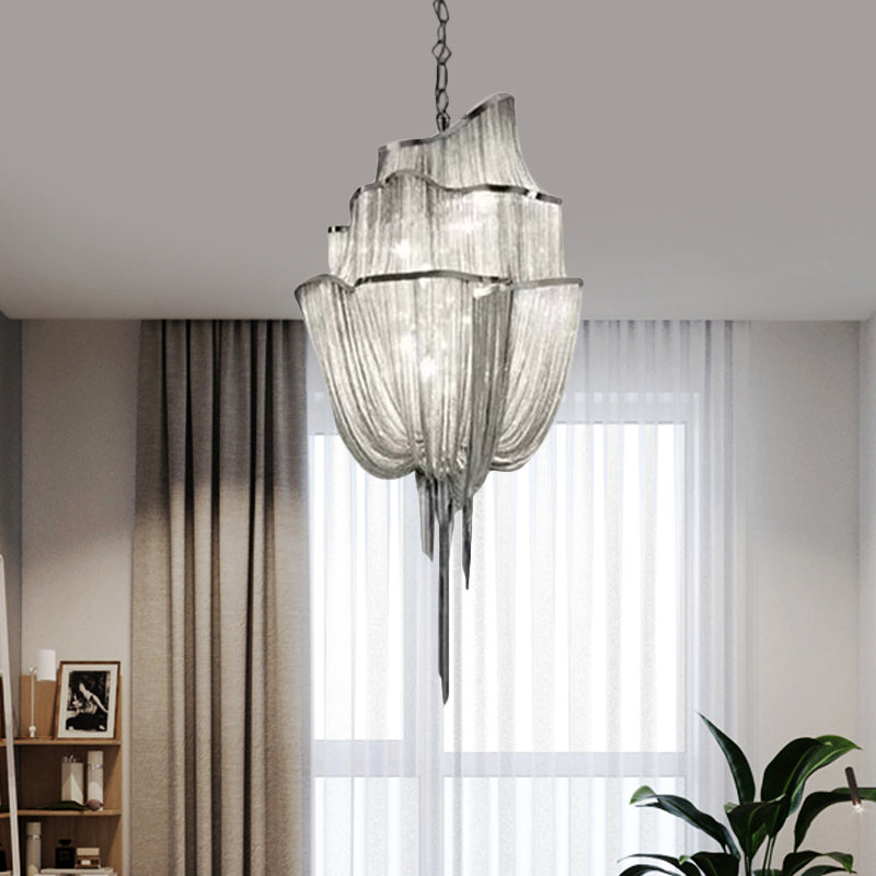 Modern Silver Chandelier Light Fixture - Multi-Tiered Hanging With Tassel For Living Room 7/8 Lights