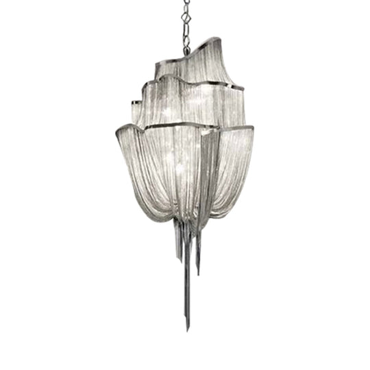 Modern Silver Chandelier Light Fixture - Multi-Tiered Hanging With Tassel For Living Room 7/8 Lights