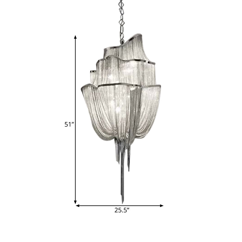 Modern Silver Chandelier Light Fixture - Multi-Tiered Hanging With Tassel For Living Room 7/8 Lights