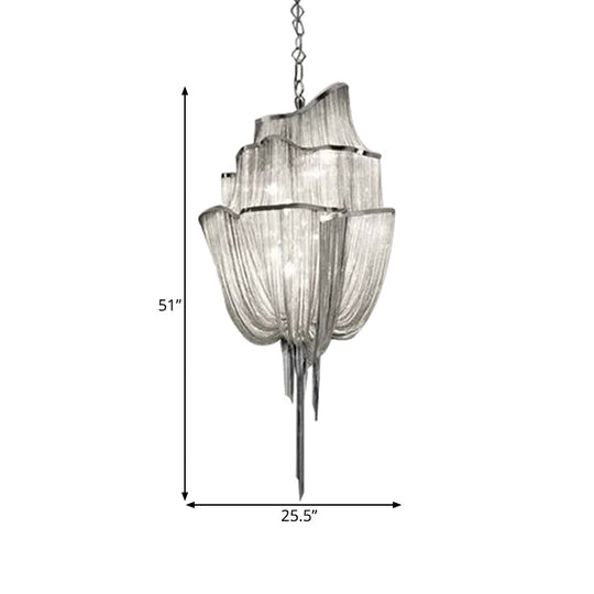 Modern Silver Chandelier Light Fixture - Multi-Tiered Hanging With Tassel For Living Room 7/8 Lights