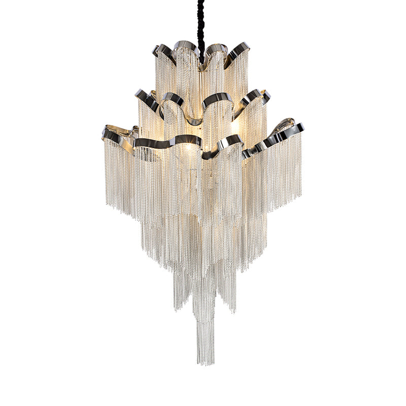 Modern Silver Chandelier Light Fixture - Multi-Tiered Hanging With Tassel For Living Room 7/8 Lights