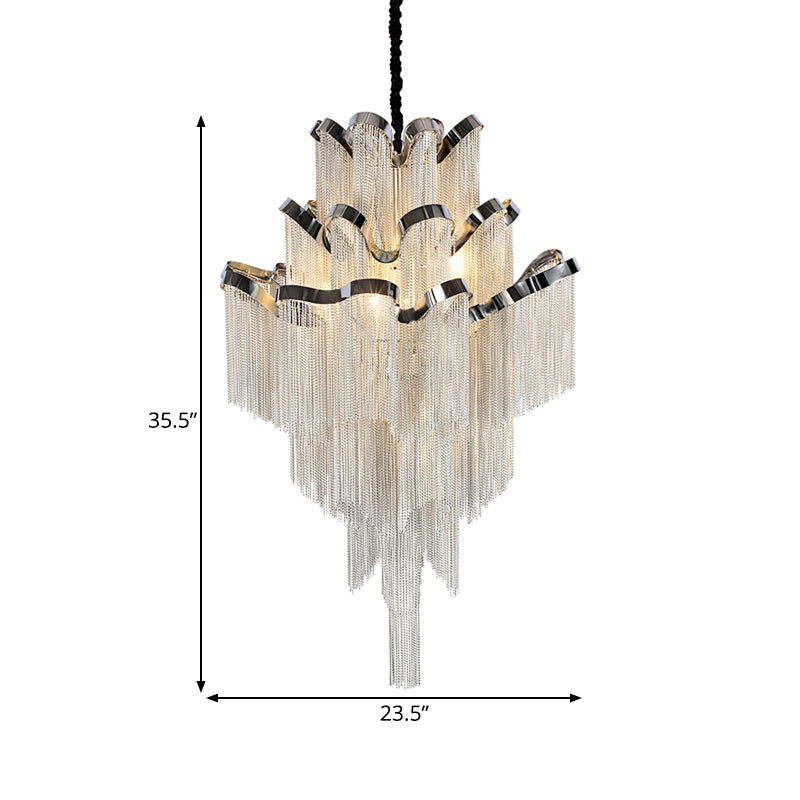 Modern Silver Chandelier Light Fixture - Multi-Tiered Hanging With Tassel For Living Room 7/8 Lights