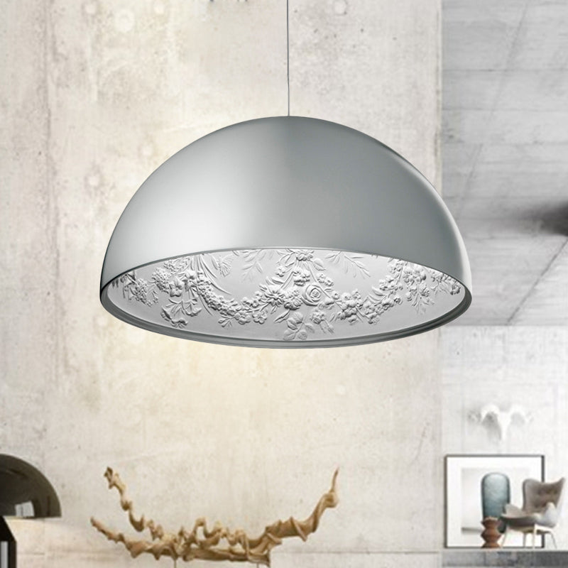 Nordic Dome Pendant Light With Pattern Inside - 1 Black/White/Brown Ideal For Dining Room