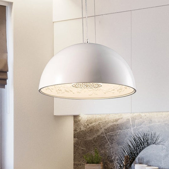 Nordic Dome Pendant Light With Pattern Inside - 1 Black/White/Brown Ideal For Dining Room