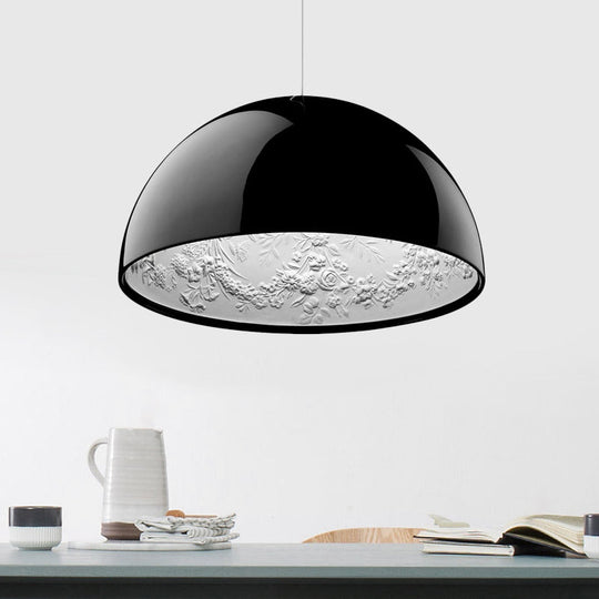 Nordic Dome Pendant Light With Pattern Inside - 1 Black/White/Brown Ideal For Dining Room