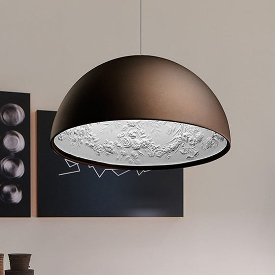 Nordic Dome Pendant Light with Intricate Pattern, 1-Light in Black/White/Brown, 16"/23.5"/35.5" Wide for Dining Room