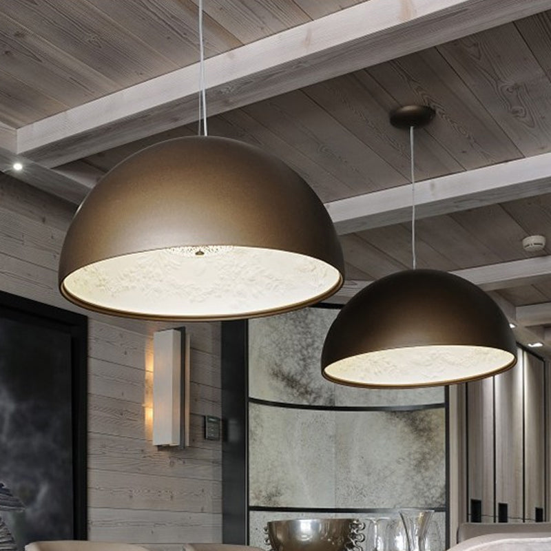 Nordic Dome Pendant Light With Pattern Inside - 1 Black/White/Brown Ideal For Dining Room