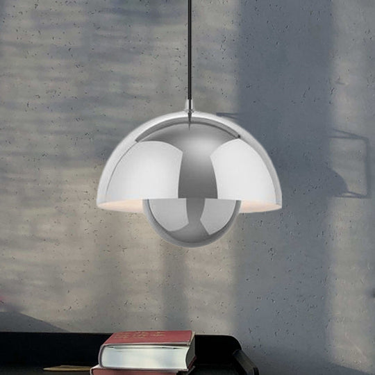 Nordic Dome Pendant Lighting: Silver/Red/Yellow Metal Ceiling Light For Dining Room Silver