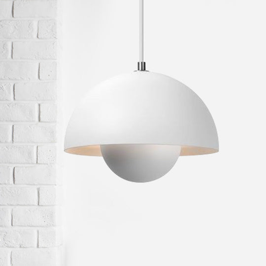 Nordic Dome Pendant Lighting: Silver/Red/Yellow Metal Ceiling Light For Dining Room Textured White