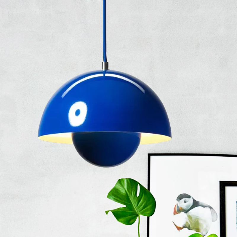 Nordic Dome Pendant Lighting: Silver/Red/Yellow Metal Ceiling Light For Dining Room Dark Blue