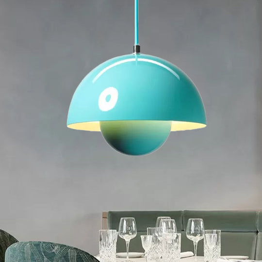 Nordic Dome Pendant Lighting: Silver/Red/Yellow Metal Ceiling Light For Dining Room