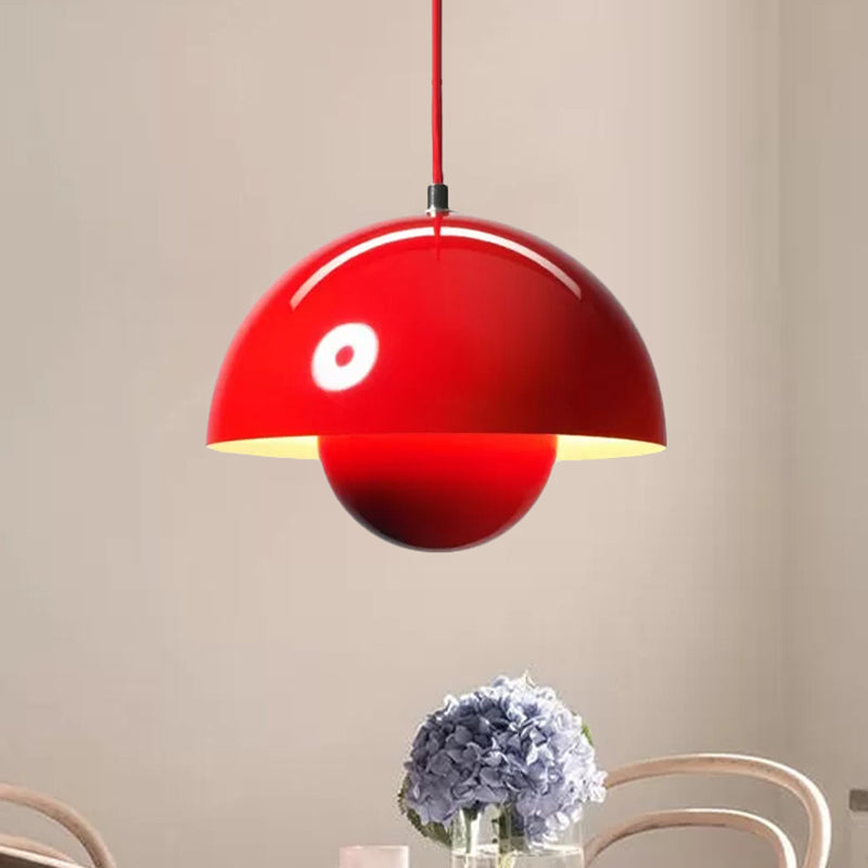 Nordic Dome Pendant Lighting: Silver/Red/Yellow Metal Ceiling Light For Dining Room