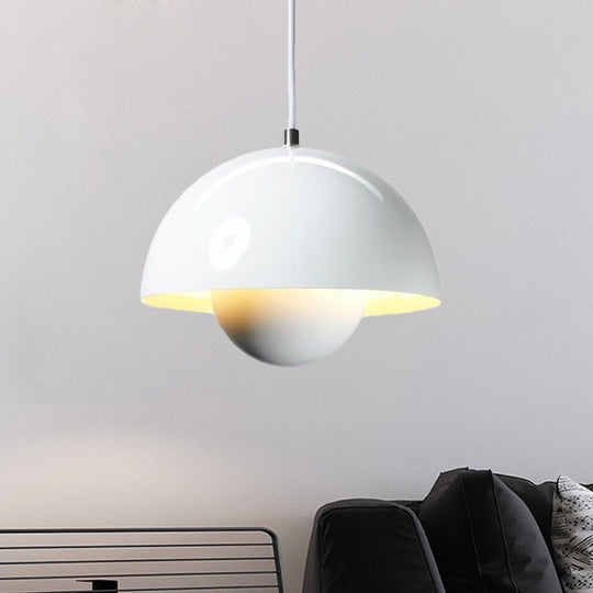 Nordic Dome Pendant Lighting: Silver/Red/Yellow Metal Ceiling Light For Dining Room