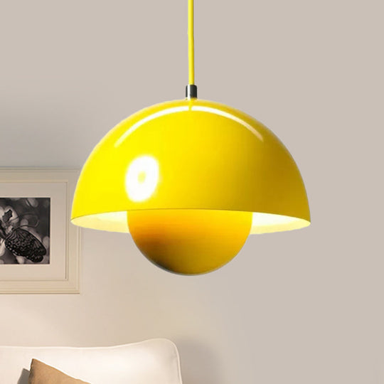 Nordic Dome Pendant Lighting: Silver/Red/Yellow Metal Ceiling Light For Dining Room Yellow