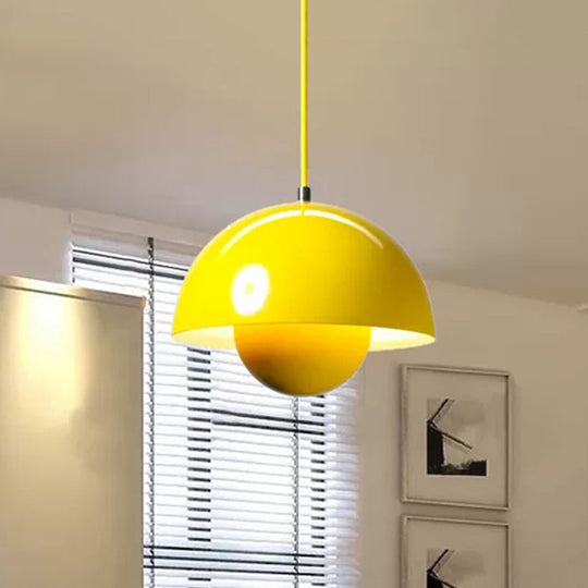 Nordic Dome Pendant Lighting: Silver/Red/Yellow Metal Ceiling Light For Dining Room