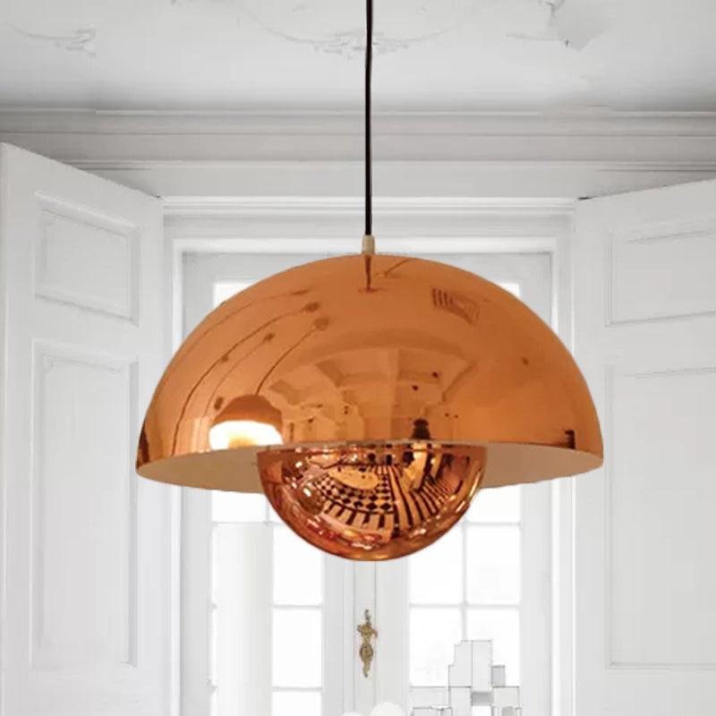 Nordic Dome Pendant Lighting: Silver/Red/Yellow Metal Ceiling Light For Dining Room Rose Gold