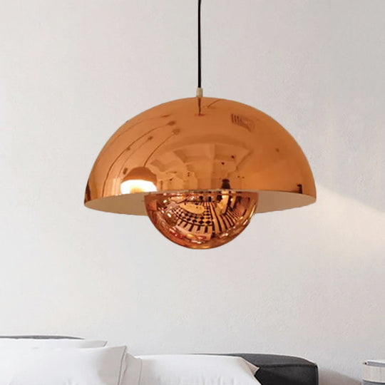 Nordic Dome Pendant Lighting: Silver/Red/Yellow Metal Ceiling Light For Dining Room