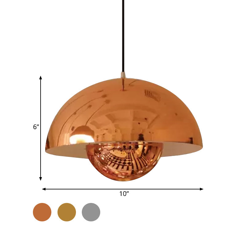 Nordic Dome Pendant Lighting: Silver/Red/Yellow Metal Ceiling Light For Dining Room