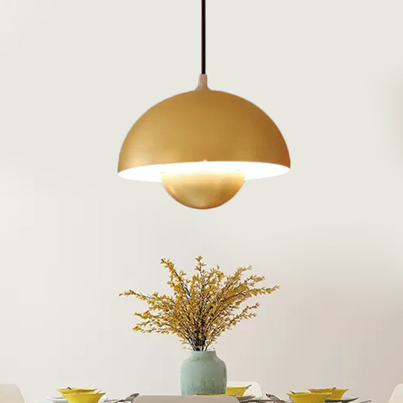 Nordic Dome Pendant Lighting: Silver/Red/Yellow Metal Ceiling Light For Dining Room