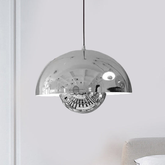 Nordic Dome Pendant Lighting: Silver/Red/Yellow Metal Ceiling Light For Dining Room Chrome