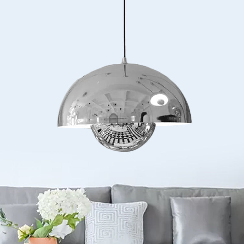 Nordic Dome Pendant Lighting: Silver/Red/Yellow Metal Ceiling Light For Dining Room