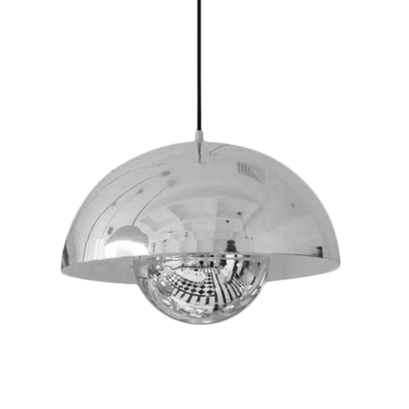 Nordic Dome Pendant Lighting: Silver/Red/Yellow Metal Ceiling Light For Dining Room