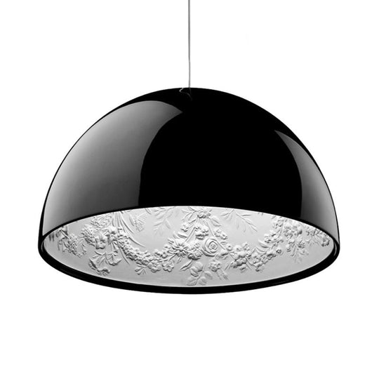 Nordic Dome Pendant Light With Pattern Inside - 1 Black/White/Brown Ideal For Dining Room